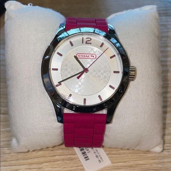 NWT! Woman’s Coach Silver and Pink Silicone Women's Watch, 40.0 mm - Picture 3 of 12